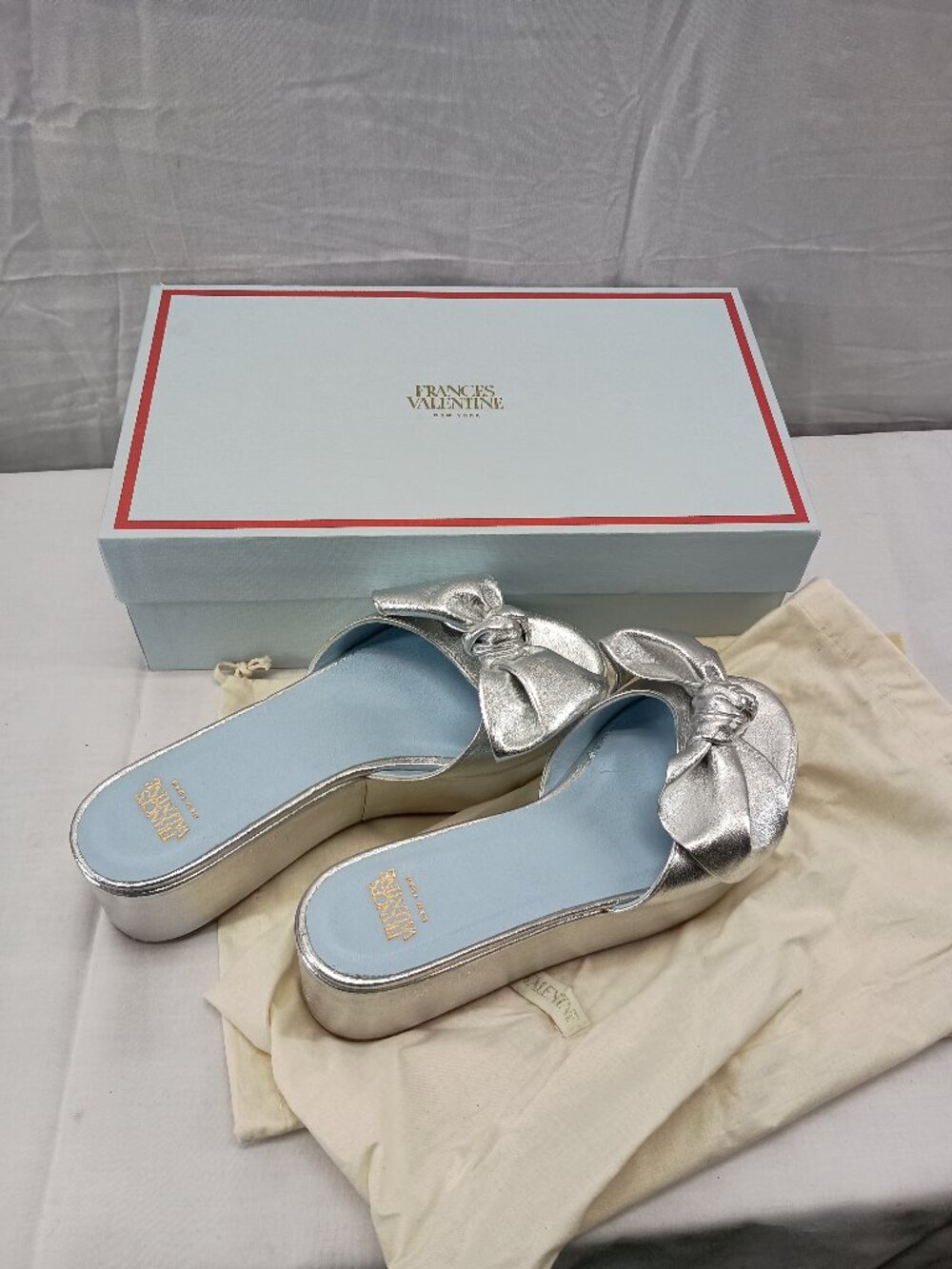 Frances Valentine Platform Metal Kid Slides size 6